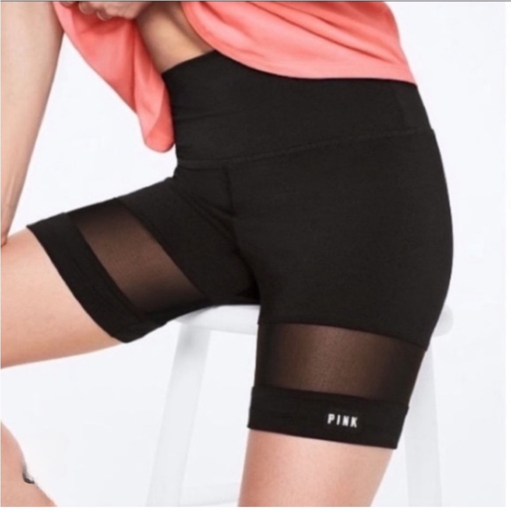 EUC Pink VS Black Biker Shorts Size L With Horizontal Mesh Insert